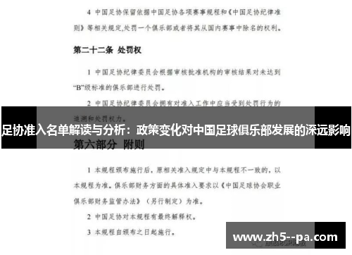足协准入名单解读与分析：政策变化对中国足球俱乐部发展的深远影响